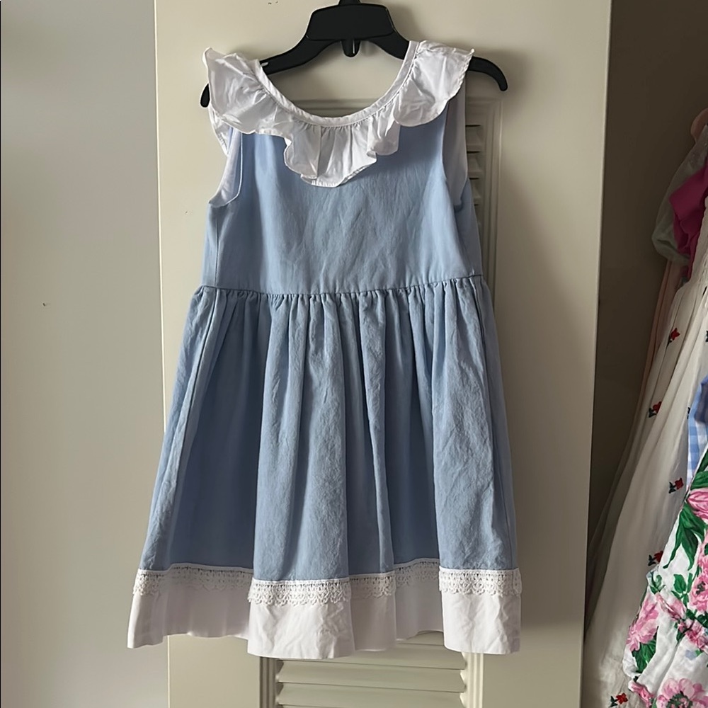 Blue and White Ruffle Kids Dress
